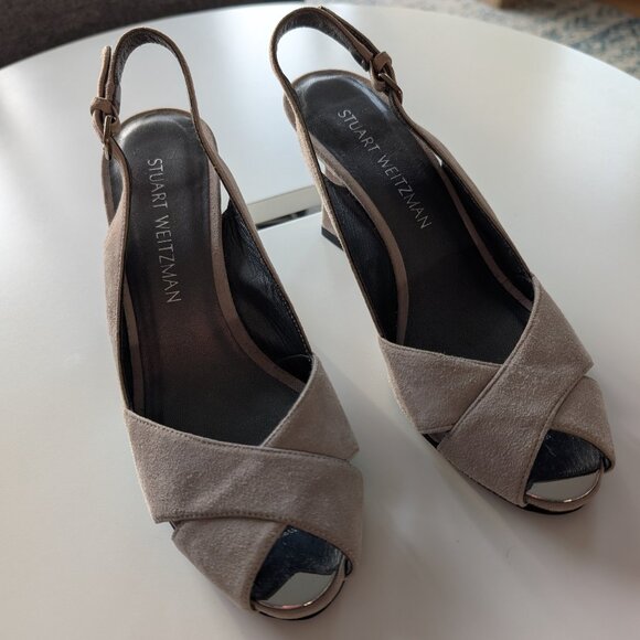 Stuart Weitzman Grey Suede Slingback Heels - Picture 3 of 7